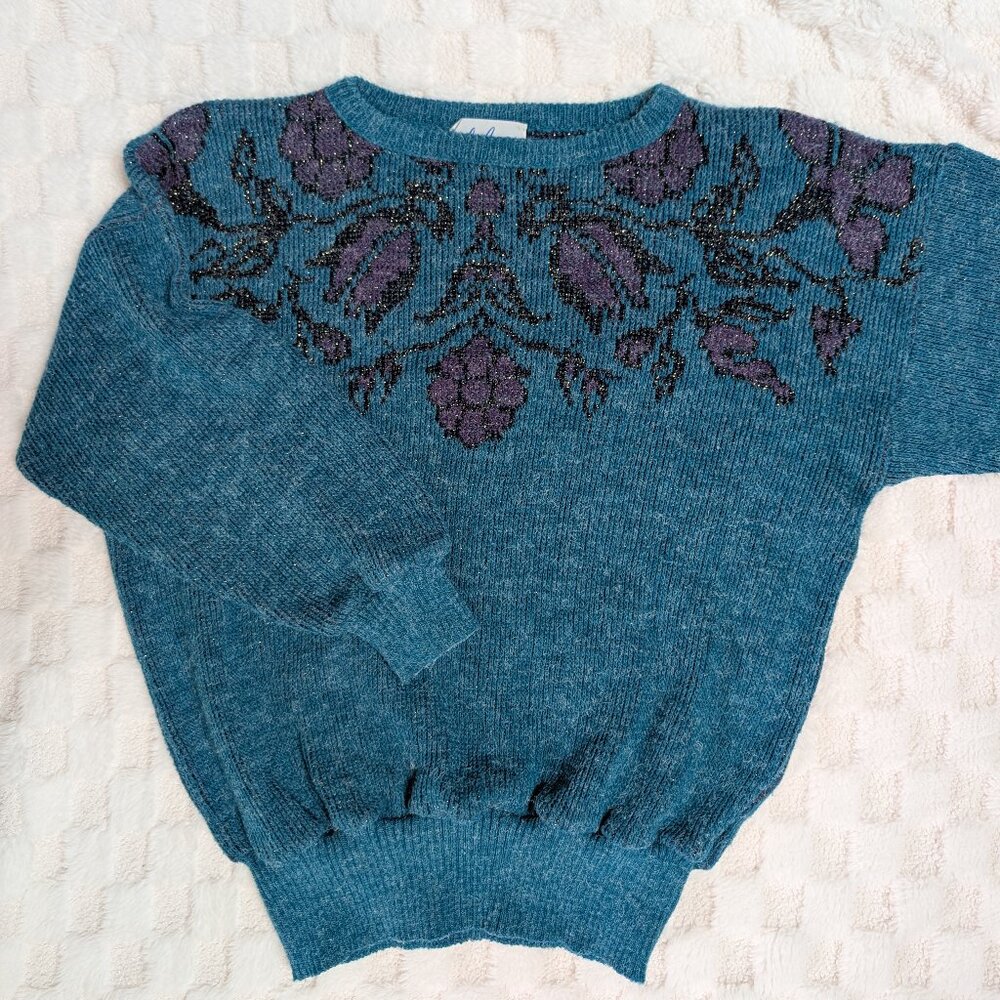 Vintage Made in Canada knit floral sweater with metallic hues
